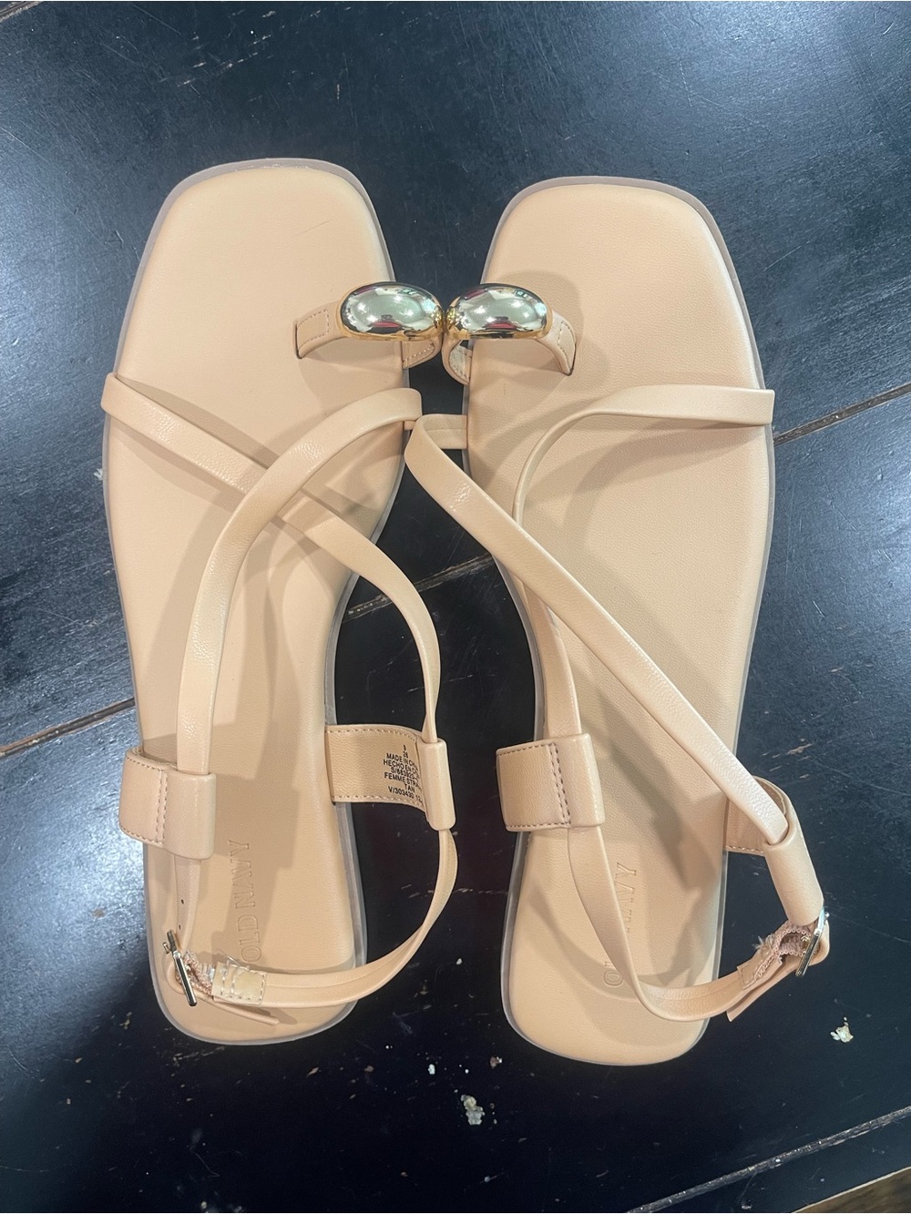Old Navy Nude Beige Strappy Sandals with Gold Accent